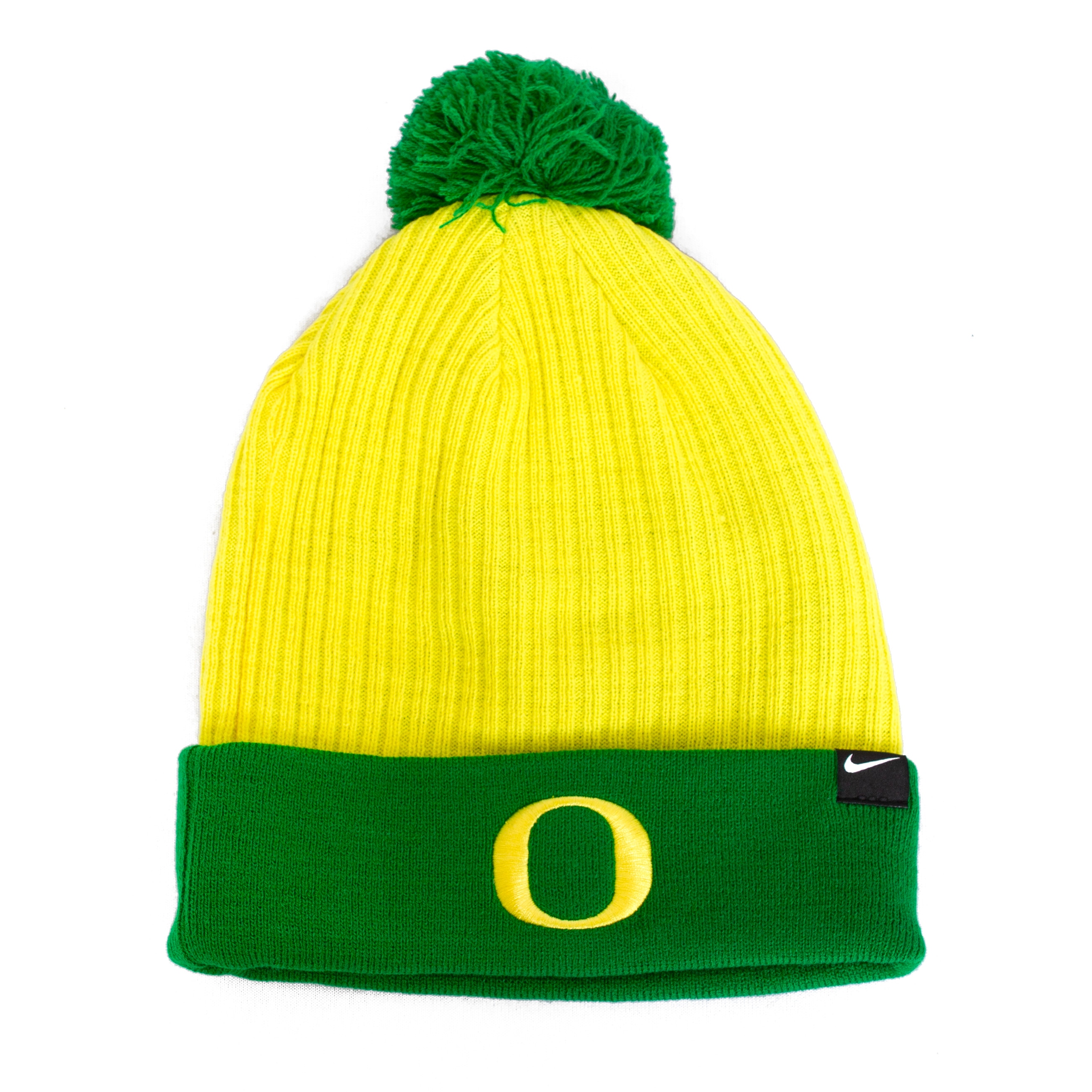 Classic Oregon O, Nike, Green, Beanie, Acrylic, Accessories, Unisex, Pom, Peak cuff, Hat, 812074